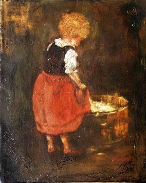 Mihaly Munkacsy - Shredding linen - Sketch of the little girl