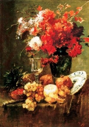 Mihaly Munkacsy - Still-life with Flowers and Fruits