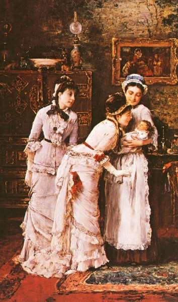Baby's Visitors (Babalatogatoban- Reszlet)  (detail)  1879 by Mihaly Munkacsy