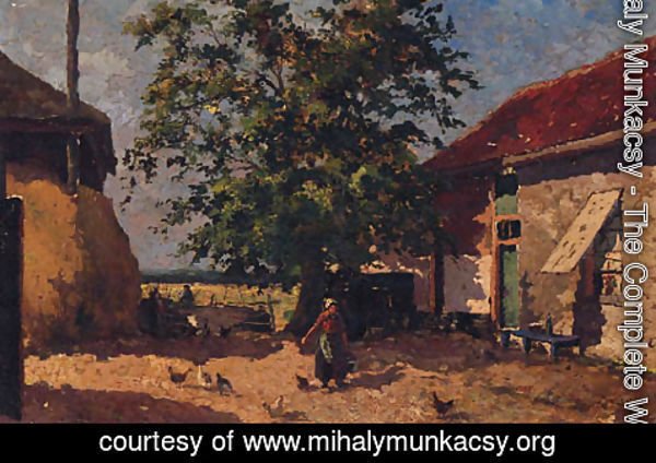 Mihaly Munkacsy - Feeding The Chickens In A Farmyard